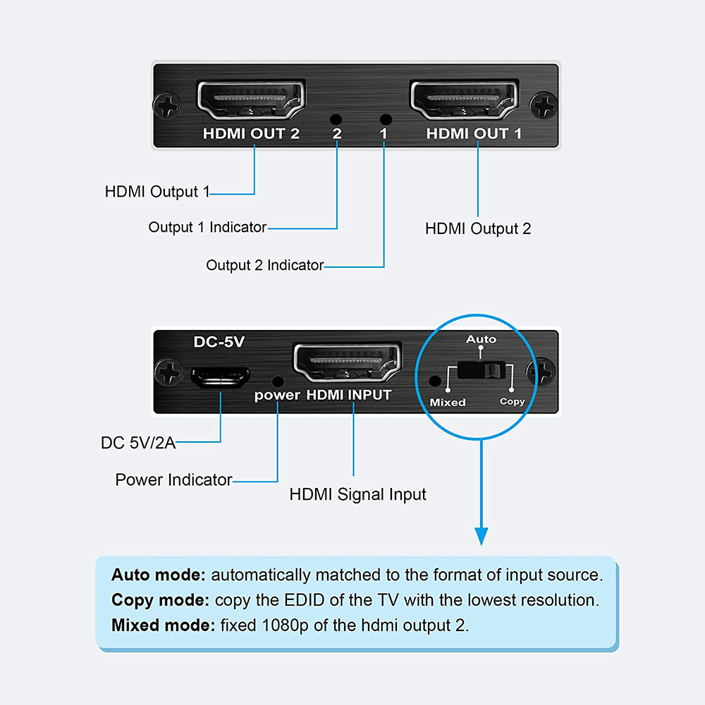 HDR HDMI 4K Splitter 1x2 HDCP2.2 4Kx2K 60Hz 1 In 2 Out HDMI Converter with Scaler For Dolby Monitor PS4 XBOX