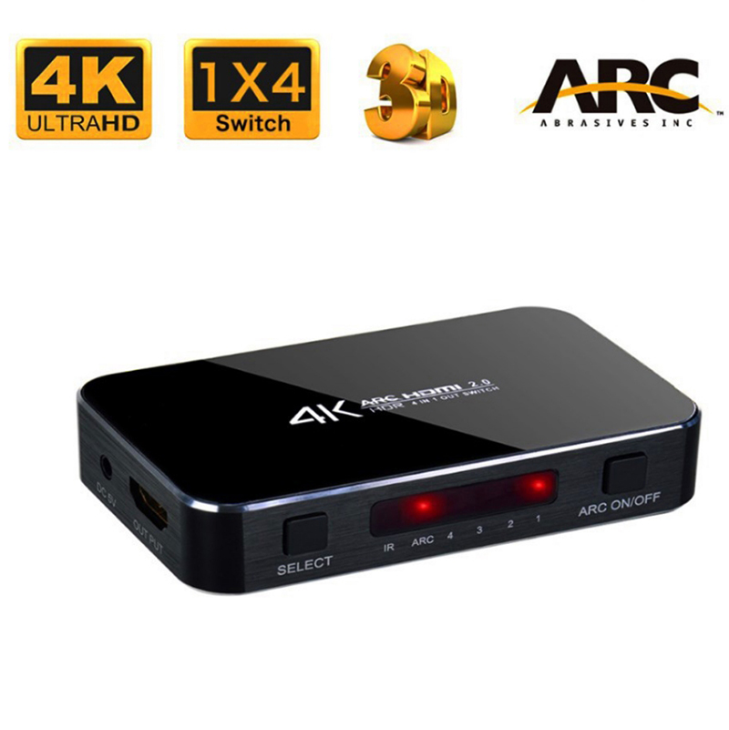 HDMI2.0 4 in 1 out Switcher Remote Control Switch with Audio Separation Support ARC HDCP 4K 60Hz HDMI Connector