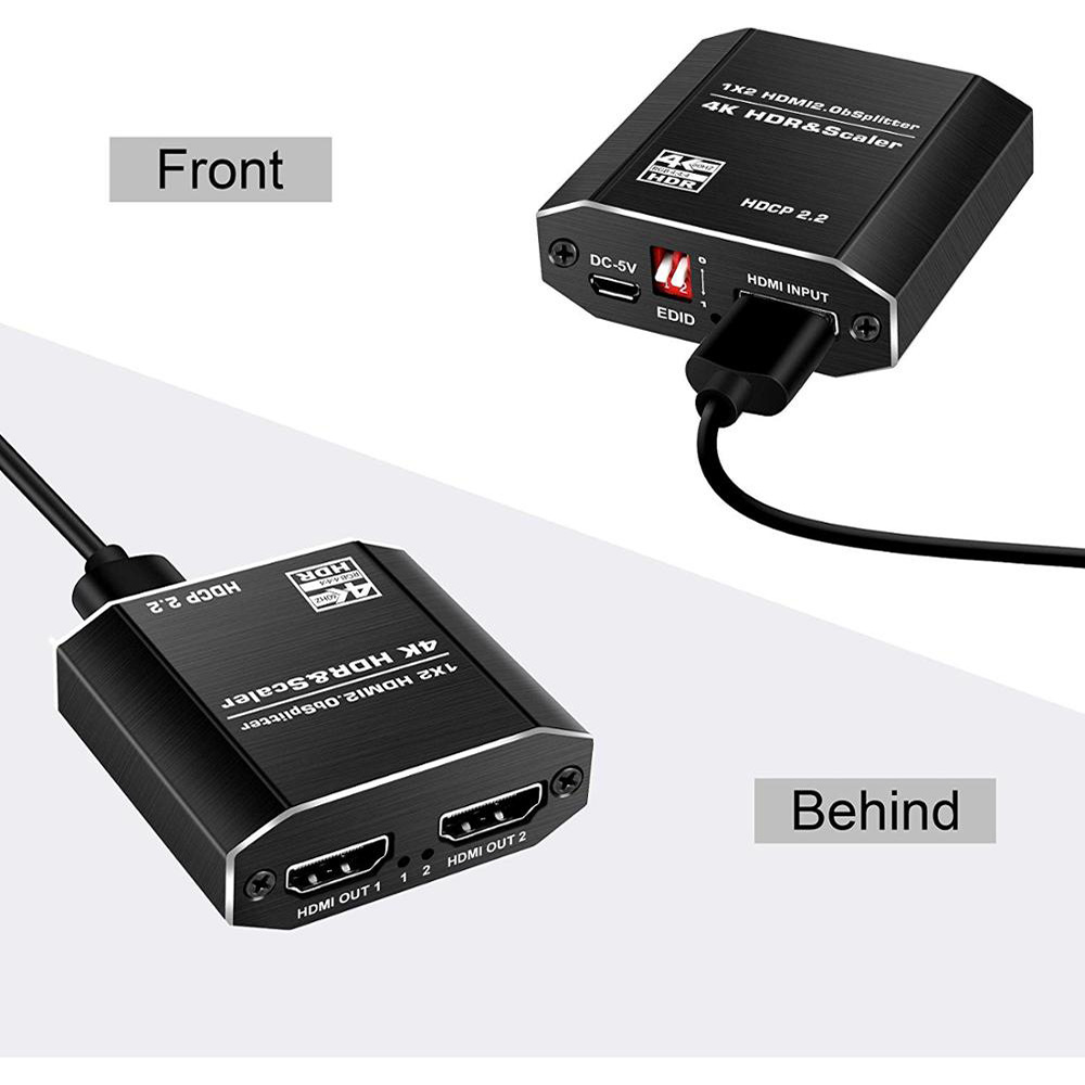 4K 60Hz HDMI2.0 Splitter 1x2 1 In 2 Out HDMI Splitter Support EDID / 3D / HDCP2.2 / HDR