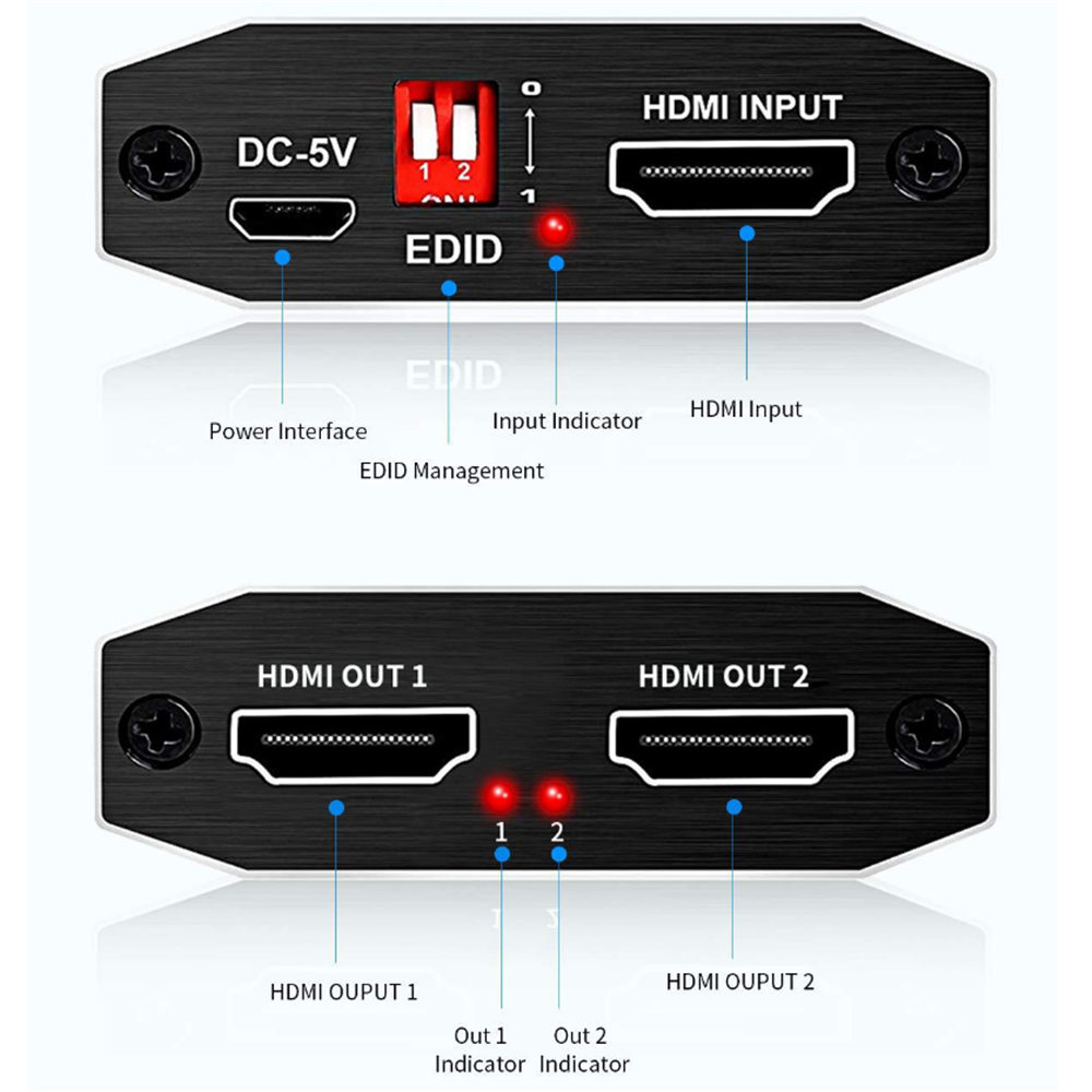 4K 60Hz HDMI2.0 Splitter 1x2 1 In 2 Out HDMI Splitter Support EDID / 3D / HDCP2.2 / HDR